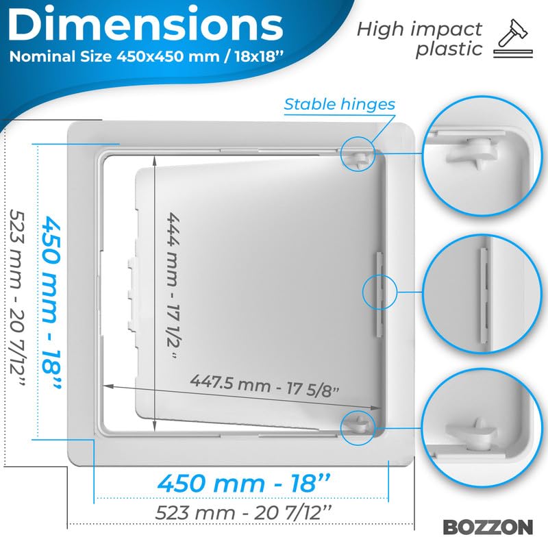 Access Panel for Drywall - 18 x 18 inch - Wall Hole Cover - Access Door - Plumbing Access Panel for Drywall - Heavy Durable Plastic White - size: 18 x 18