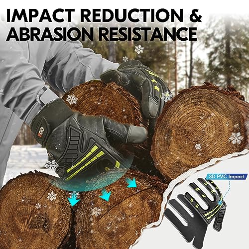 Vgo... -4℉ or above Winter Waterproof High Dexterity Heavy Duty Mechanic Glove, Anti-vibration, Anti-abrasion, Touchscreen (1 Pair,M,Green,GA8954FW) - color: Green, size: Medium