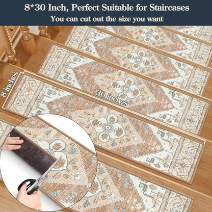 Lahome Stair Treads Non Slip 15 Pack 8" X 30" Stair Treads for Wooden Steps, Washable Self Adhesive Stair Runners Stain Resistant Stair Carpet, Edging Staircase for Kids Elders and Dogs Dorie, Taupe - color: Taupe