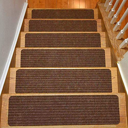 Stair Treads Collection Indoor Skid Slip Resistant Carpet Stair Tread Treads (7 inch x 24 inch) (Brown, Set of 13) - color: Brown, size: 13 Pcs - 7"x24"