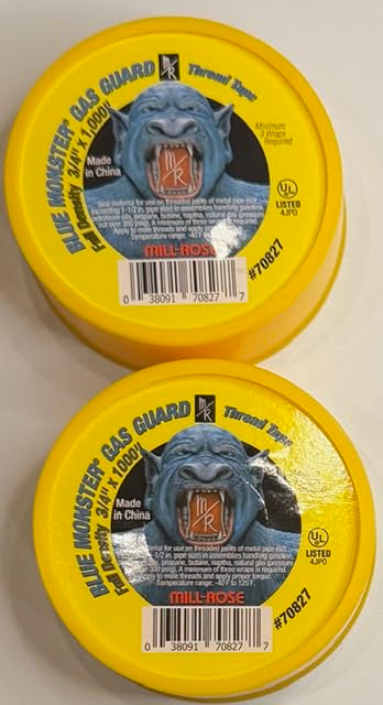 Two Pack - 1/2" Gas Guard PTFE Thread Seal Tape, Yellow, 1/2 Inch x 260 Inch PTFE Gas Line Thread Tape, 70826 Gas, Propane, and Butane Thread sealant Tape Yellow Gas Sealant Tape for Plumbing