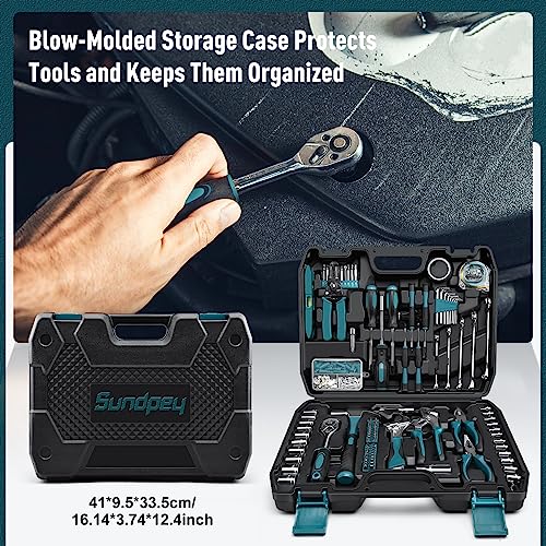Sundpey Home Tool Kit 281-PCs - Portable Complete Basic Repair General Hand Tool Sets for Men Women - Full Tool Set with Socket Wrench Set & Screwdriver Set & Metric Hex Key & Pliers & Tool Box Case - color: Blue