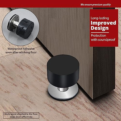 Door Stopper with Extra Sticker, Self-Adhesive Door Stop with Black Rubber Bumper & Stainless Steel Body - Heavy Duty Door Knob Wall Protector Sound Dampening for Home & Office Use - style: 1 Pack Black