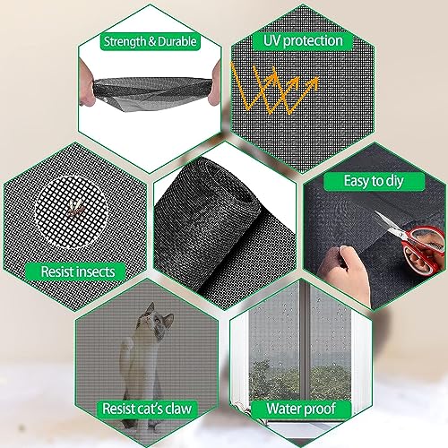 QWR Pet Proof Window Screen Replacement,39''x 360'' Heavy Duty High Hardness Vinyl Coated Wire-Like Mesh,Cat Resistant Screen Mesh for Sliding Door,Patio,Windows(Rolled Package Without Tool Kit) - size: 39"x 360"-Rolled /without Tool Kit