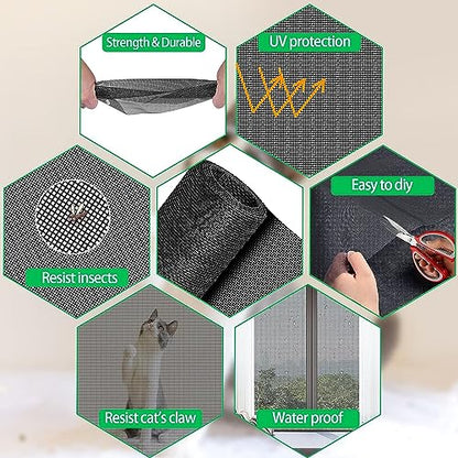 QWR Pet Proof Window Screen Replacement,39''x 360'' Heavy Duty High Hardness Vinyl Coated Wire-Like Mesh,Cat Resistant Screen Mesh for Sliding Door,Patio,Windows(Rolled Package Without Tool Kit) - size: 39"x 360"-Rolled /without Tool Kit