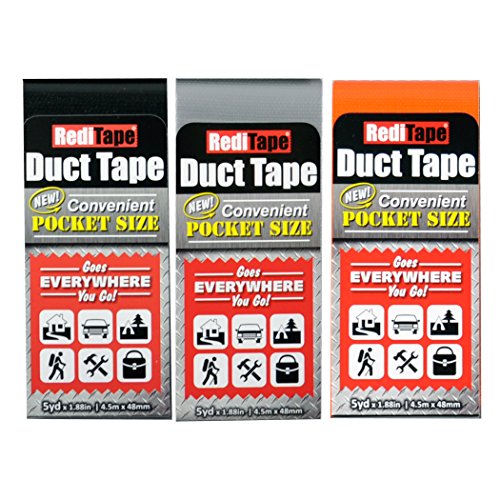 10932 Colored Compact Flat Fold Duct Tape | for Travel, Camping, Photography and Emergencies | Pocket Size, 3-Pack, Black, Orange, Silver - color: Black, Orange, Silver