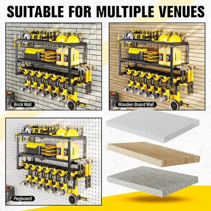 Hipidian Fathers Day Dad Gifts for Men, Power Tool Organizer Wall Mount- 300lb Capacity 3-Tier Storage Rack with 7 Drill Holders for Garage Tools, Best Birthday Gifts for Men Dad Husband - size: 7 Slots 3 Layers