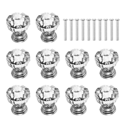 jojofuny 1.1" Acrylic Crystal Cabinet Knobs with Durable Metal Base – Elegant Clear Drawer Pulls for Kitchen & Bathroom Cabinets, Dressers – Easy Installation, Scratch-Resistant, Set of 10