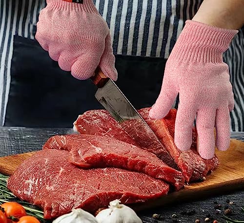 Cut Resistant Gloves, 1 Pairs of Food Grade Cut Resistant Gloves, Cutting Gloves for Kitchen, Oyster Shucking, Fish Fillet Processing, Carving Wood and Gardening(Small-Pink) - color: Pink, size: Small (Pack of 2)