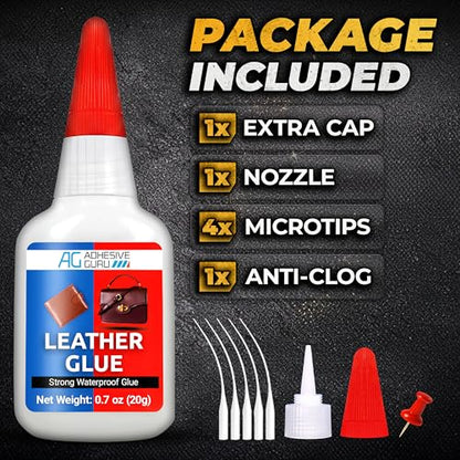 Adhesive Guru Leather Glue (0.7 oz) Super Glue for Purses, Sofas and Furniture Repair, Ideal for DIY, Upholstery and Leathercraft. Waterproof, Compitable with Aerosol Accelerator - 1 Pack - size: 1 Pack, style: Leather Glue