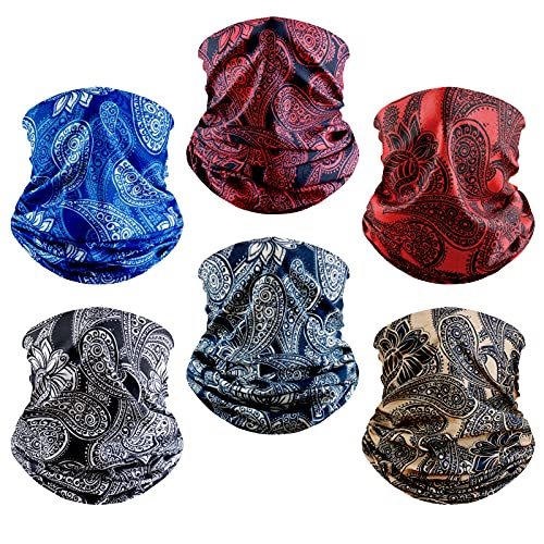 6 Pack Neck Gaiter Elastic Balaclavas Face Mask Versatile Bandana for Men Women - color: Paisley 6 Pack