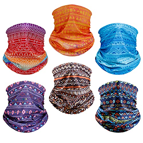 6 Pack Neck Gaiter Elastic Balaclavas Face Mask Versatile Bandana for Men Women - color: Multicolored 6 Pack
