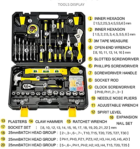 108 Piece Tool Box for Home, General Household Hardware Basic Tool Kit, Tool Set for Mechanic and Car Repair, with Storage Case