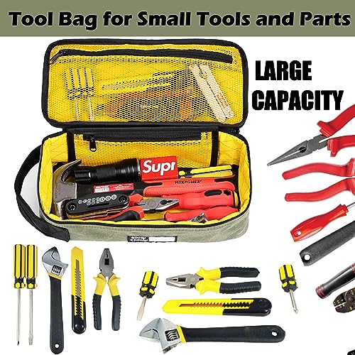 Rough Enough Small Tool Bag Case Portable Box EDC Pouch Organizer with Handle, 12 Inch, Heavy Duty Canvas, Padded Lining, Tech Tactical Gear, Green