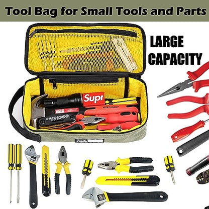 Rough Enough Small Tool Bag Case Portable Box EDC Pouch Organizer with Handle, 12 Inch, Heavy Duty Canvas, Padded Lining, Tech Tactical Gear, Green