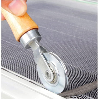 Screen Repair Kit, Screen Roller Tool with Bearing Spline Roller Wooden Handle and Puller Hook for Installing Door Screen Window, 2 in 1 Screen Roller Tool Kit - size: 2 in 1