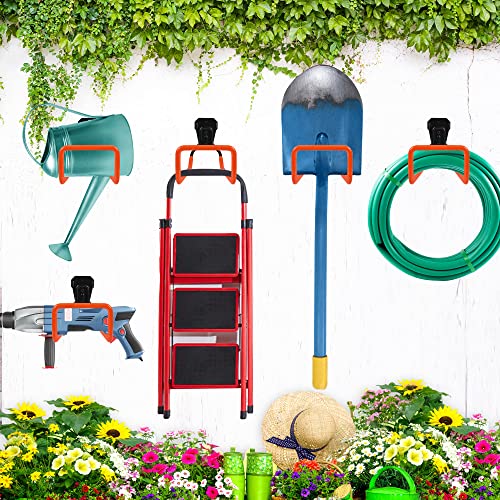 PeoMev Garden Hose Holder Wall Mount Heavy Duty Garden Hose Hanger Free Standing Metal Hose Rack for Outside Yard and Garage - color: Orange