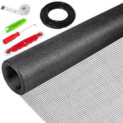 48"X236" Window Screen Replacement Kit, 6 in 1 Window Screen Door Repair Kit, Replacement Window Screens, Fiberglass Patio Screen Mesh for Porch Sliding Door, Rolling Tool Hook Spline Cutter Ruler - size: 48"x236"with Tools