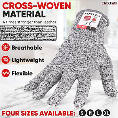 FORTEM Cut Resistant Gloves, 4x, Level 5 Protection Cutting Gloves For Oyster Shucking, Kitchen Work, Food Grade - size: Large