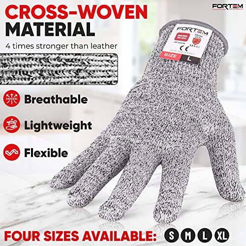 FORTEM Cut Resistant Gloves, 4x, Level 5 Protection Cutting Gloves For Oyster Shucking, Kitchen Work, Food Grade - size: X-Large