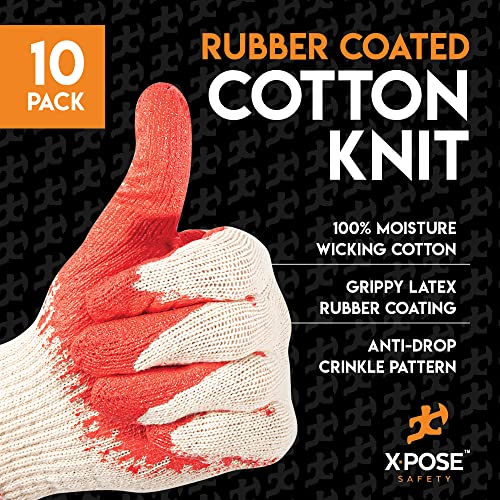 Xpose Safety Red & Blue Palm Work Gloves – Latex-Coated Knit Grip Safety Gloves for Construction, Electricians, & General Use - color: Red