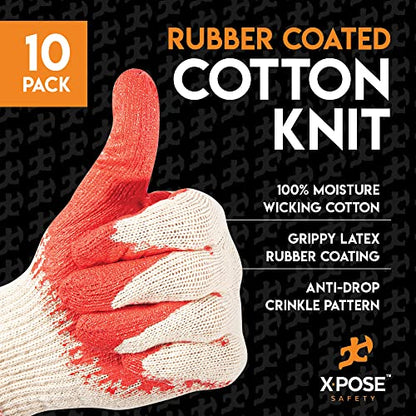 Xpose Safety Red & Blue Palm Work Gloves – Latex-Coated Knit Grip Safety Gloves for Construction, Electricians, & General Use - color: Red