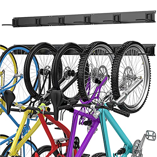 TORACK Bike Storage Rack, 6 Bike Rack Wall Mount Home and Garage Organizer, Vertical Bicycles Hanger Hooks for Indoor Space Saving - size: 48" Rail