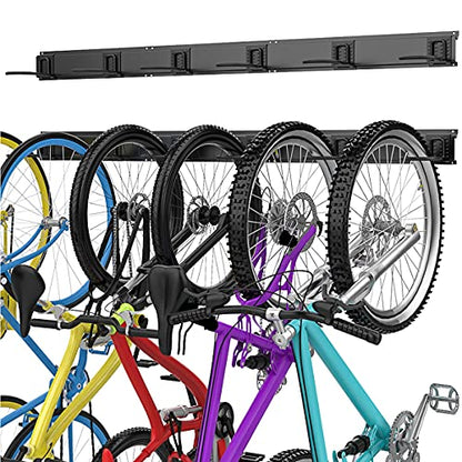TORACK Bike Storage Rack, 6 Bike Rack Wall Mount Home and Garage Organizer, Vertical Bicycles Hanger Hooks for Indoor Space Saving - size: 48" Rail
