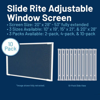 Adjustable & Expandable Window Screen 28" - 53" x 20" (10-Pack) Pre-Framed Window Screen - size: 28" - 53" x 20" (10-pack)