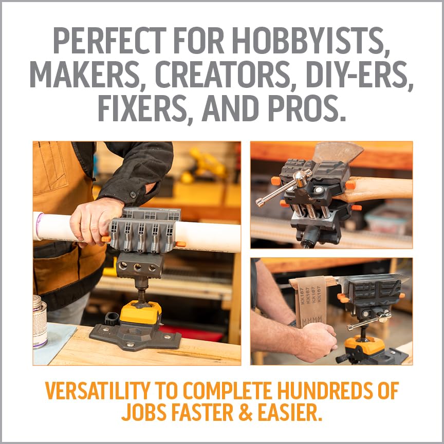 WORK IQ TOOLS 360° Rotating Bench Vise with 5" Jaw Pads - Versatile Woodworking & Pipe Vise for Home Improvement Projects - Compatible with Work Table Workbenches & IQ Connect Accessories