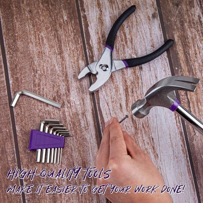 CARTMAN 39-Piece Home Tool Set Kit, Essential Household Hand Tools with Plastic Storage Case, Purple - color: Purple