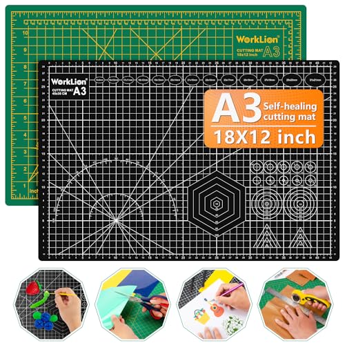 Worklion Self Healing Craft Mat: 18"x12" Rotary Cutting Mat for Sewing,Quilting,Leather,Craft,Fabric,Model,Art,Clay,5-layer 2-sided Cutting Mat, green and black - color: Black/Green, size: 18"L x 12"W