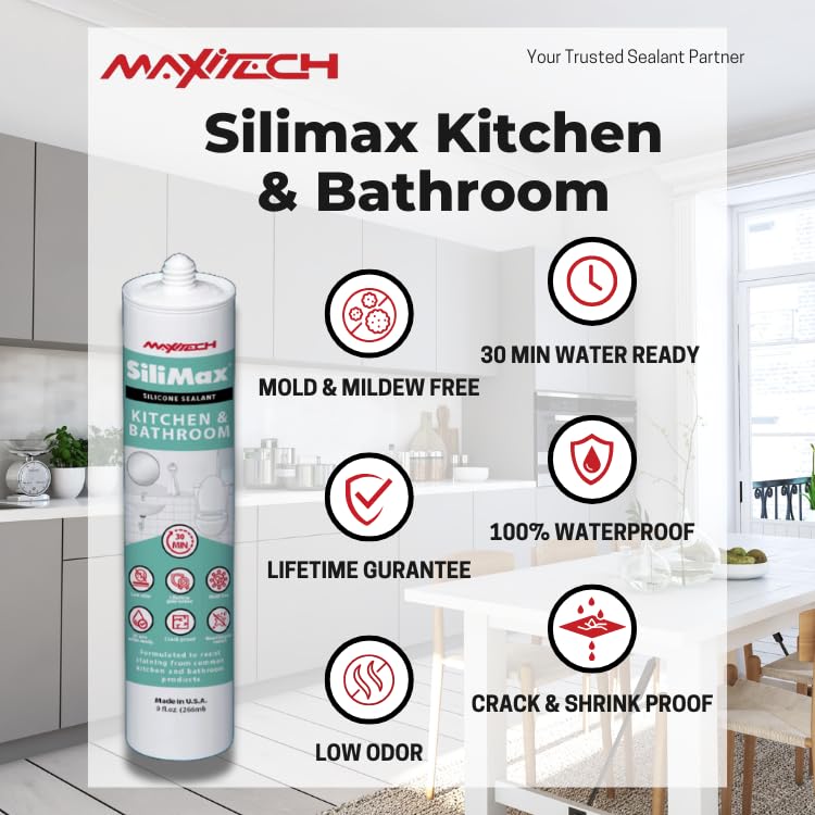 Kitchen & Bathroom Silicone Caulk– Clear Silicone Sealant Waterproof for Sinks, Tubs, Shower Seal & Toilet Seal – Crack-Proof, Quick-Dry Formula Silicone Caulking, 9.5 oz (1 Pack, 1, Count) - style: 1 Pack