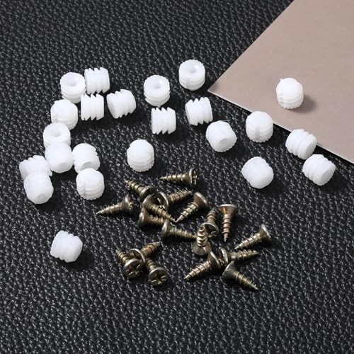 25 Pcs Plastic Dowel Inserts and Mounting Screws for Hinges Plastic Dowels Pre-Inserted Nuts Furniture Fittings for Cabinet Door Connections
