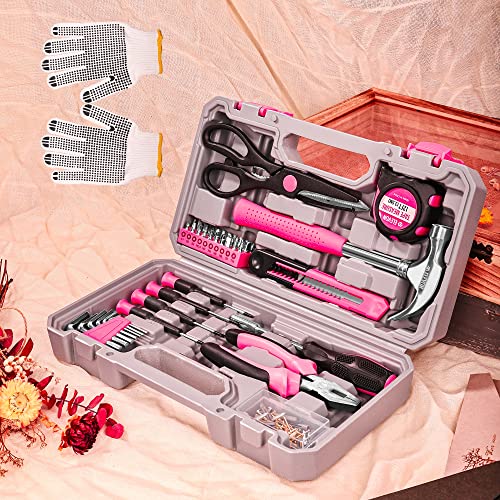Elevon 131-Piece Pink Tool Set, Self-Use Tool Set with Storage Toolbox, DIY Basic Repair Tool, Suitable for Kitchen, Bathroom, Apartment, Dormitory and Pet House - style: 131 PCS