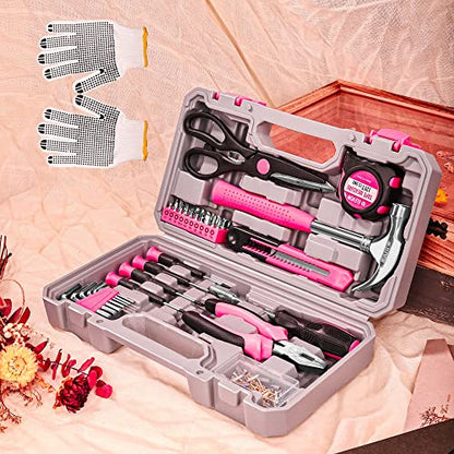Elevon 131-Piece Pink Tool Set, Self-Use Tool Set with Storage Toolbox, DIY Basic Repair Tool, Suitable for Kitchen, Bathroom, Apartment, Dormitory and Pet House - style: 131 PCS