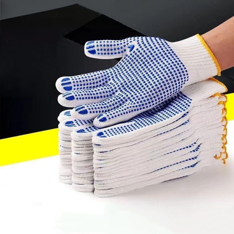 4 Pairs Safety Work Gloves for Men Women, Anti-slip Dots Gloves, Breathable Grip Protective Glove for Painter Mechanic Industrial Gardening Construction Warehouse(Blue, Yellow)