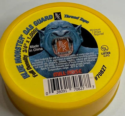 3/4 Gas Guard PTFE Thread Seal Tape, Yellow, 3/4 x 1000 Inch, PTFE Yellow Gas Sealant Tape for Gas, Propane, and Butane for Plumbing