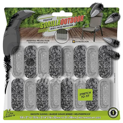 Slipstick GorillaOutdoor Berber Furniture Feet Pads with Clear Sleeve Sock (16 Pack) Weatherproof Outdoor Furniture Sliders for Large Rectangular Legs - size: Rectangular Large x 16