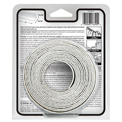 Magic Tub & Wall Peel and Caulk Strip - Create a Tight Seal Between The Bathtub and Wall to Keep Moisture Out - 1-5/8 Inch by 11 Feet - White (Pack of 6) - size: 1 Count (Pack of 6)