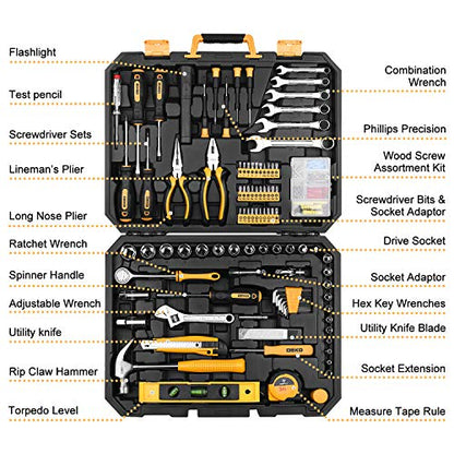 DEKOPRO 208 Piece Tool Set,General Household Hand Tool Kit, Auto Repair Tool Box with Plastic Toolbox Storage Case
