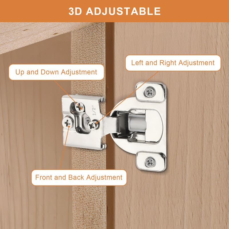 Probrico 1 Pair -2 Pcs 1/2 Inch Overlay Cabinet Hinges, Stainless Steel Soft Close Face Frame Hinges for Kitchen, Concealed Self-Closing Door Hinges - size: 1/2 Inch