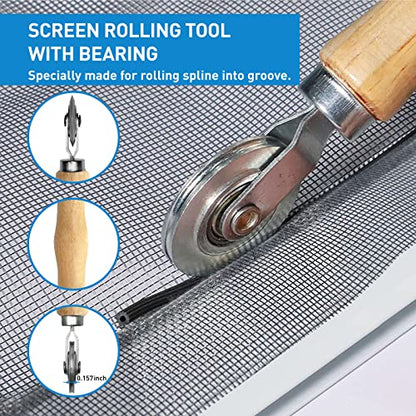 Window Screen and Screen Repair Kit, 36" x 90" Black Fiberglass Screen Mesh with 5 in 1 Screen Tool