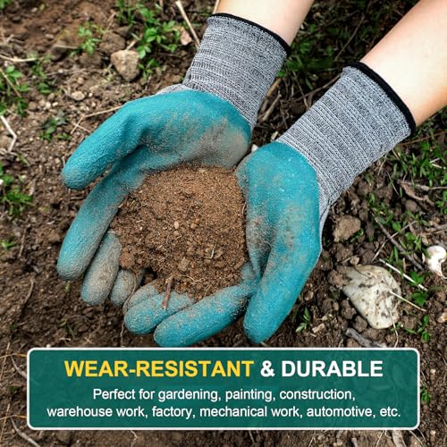 Trifabricy Garden Gloves for Women/Men - 6 Pairs Latex Gardening Gloves with Grip, Protective Work Gloves for Lawn Yard - color: Green & Black & Grey