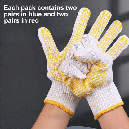 4 Pairs Safety Work Gloves for Men Women, Anti-slip Dots Gloves, Breathable Grip Protective Glove for Painter Mechanic Industrial Gardening Construction Warehouse(Blue, Yellow)