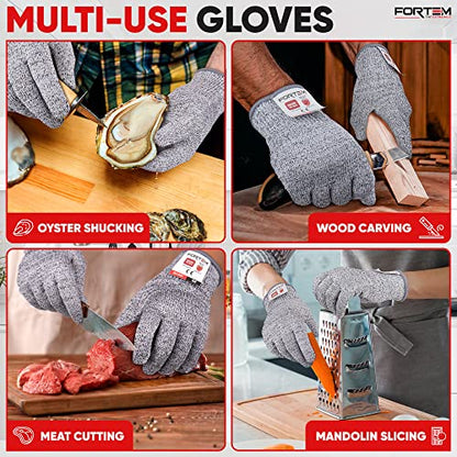 FORTEM Cut Resistant Gloves, 4x, Level 5 Protection Cutting Gloves For Oyster Shucking, Kitchen Work, Food Grade - size: Large
