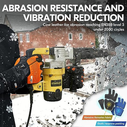 Vgo... 1 Pair -20℃/-4°F COLDPROOF,Winter Work Leather Gloves,Impact Gloves,Anti-Vibration,Water Resistant(CA7722FW) - color: Black, size: Large