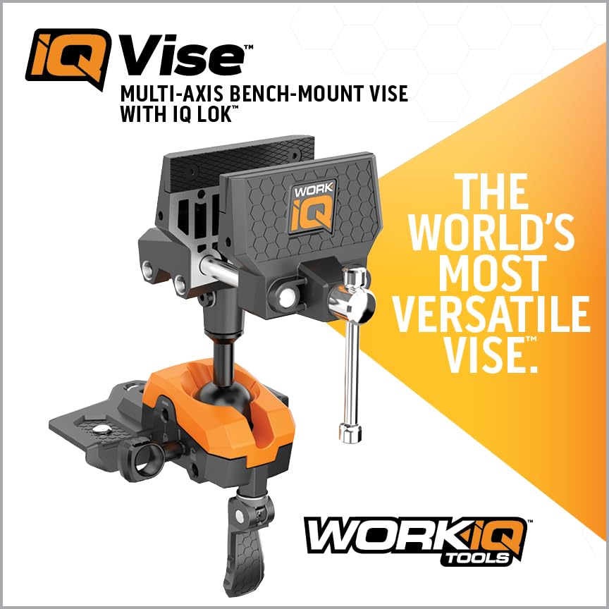 WORK IQ TOOLS 360° Rotating Bench Vise with 5" Jaw Pads - Versatile Woodworking & Pipe Vise for Home Improvement Projects - Compatible with Work Table Workbenches & IQ Connect Accessories