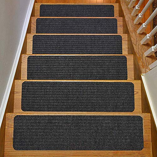 Stair Treads Collection Set of 13 Indoor Skid Slip Resistant Carpet Stair Tread Treads (7 inch x 24 inch) (Dark Grey, Set of 7) - color: Dark Grey, size: 7 Pcs - 7"x24"