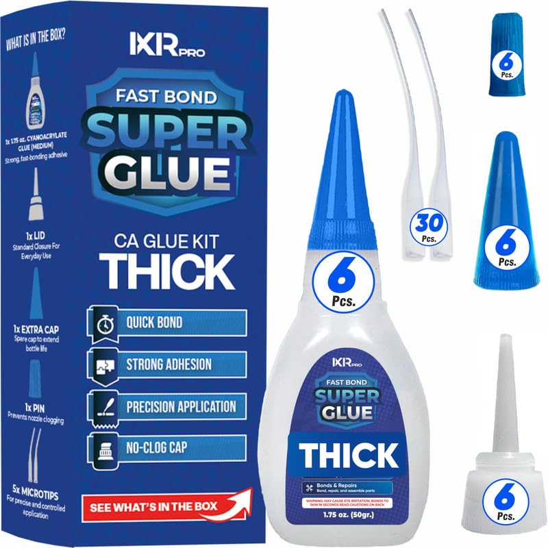 CA Glue Thick Viscosity Kit (6x1.75 oz.) Cyanoacrylate Glue, Heavy-Duty Super Glue for Gap-Filling, Wood, Metal, Plastic, Furniture Repair, High-Strength Adhesive for Vertical and Overhead Surfaces - size: 6 Pack, style: Thick CA Glue